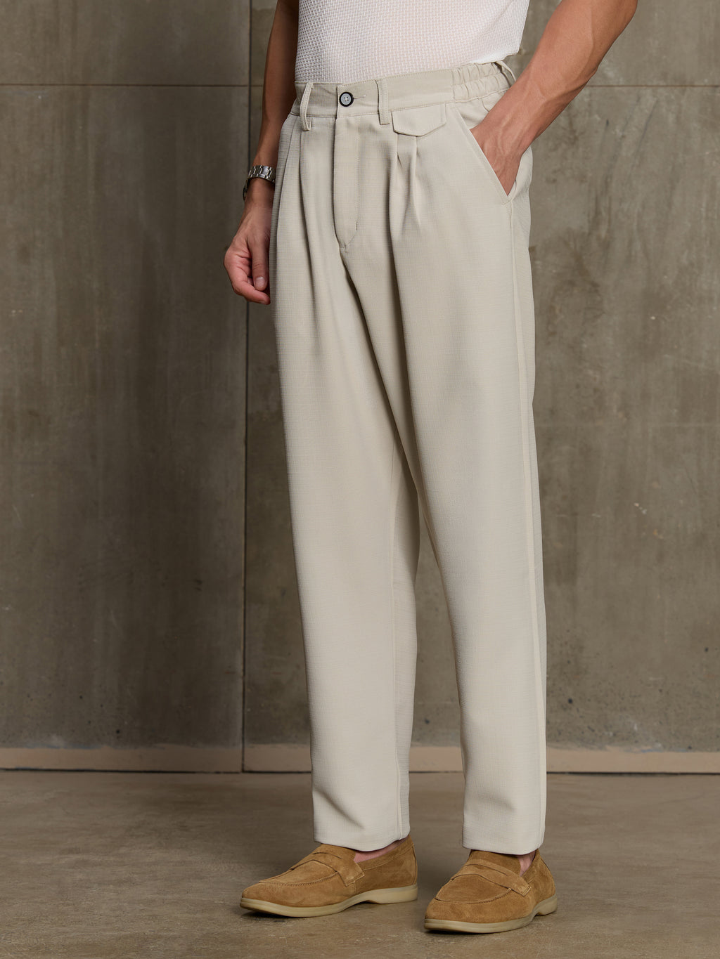 Cahoot Men's Beige Double Pleated Straight Fit Trouser - view 3