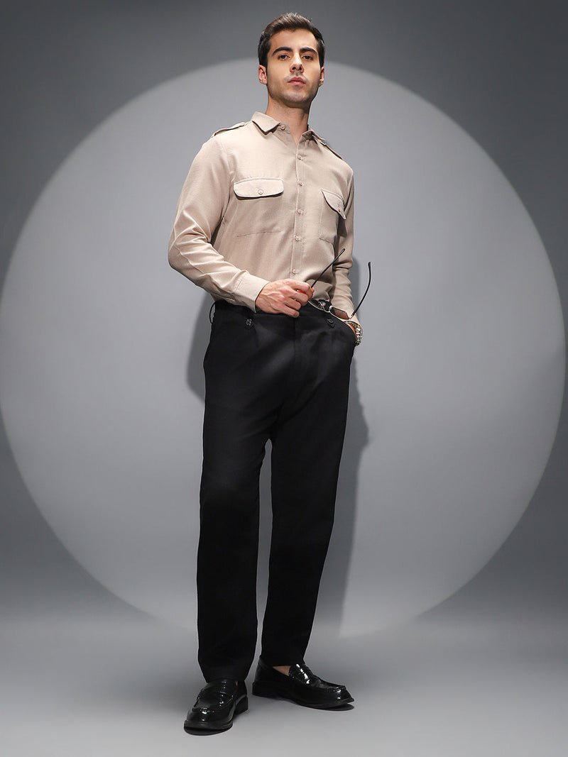 Ribbed-Pleated Chino Trousers