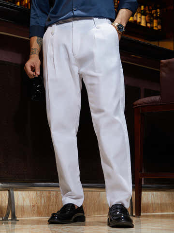 Ribbed-Pleated Chino Trousers
