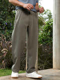 Lightweight - Olive Green Pleated Straight-Fit Trousers (selected)