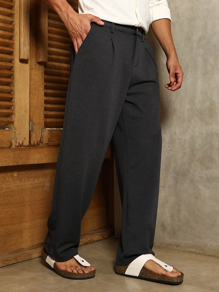 Micro-Waffle Straight-Leg Trousers