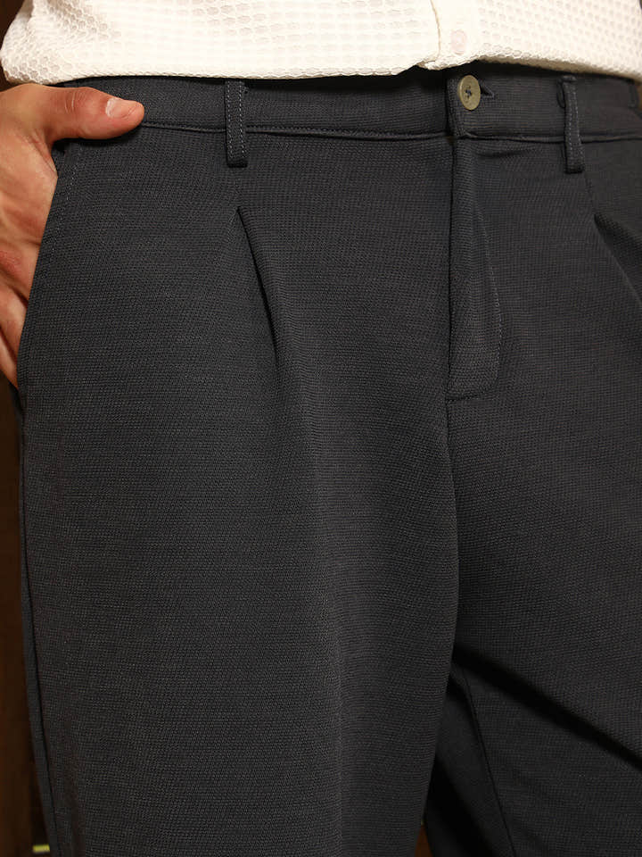Micro-Waffle Straight-Leg Trousers