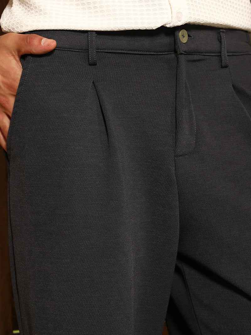 Micro-Waffle Straight-Leg Trousers