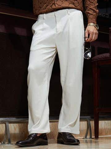 Waffle-Pleated Straight Trousers