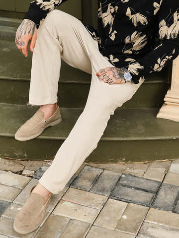 Textured Extended-Waistband Trousers