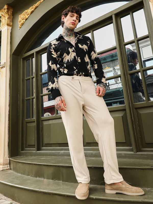 Textured Extended-Waistband Trousers