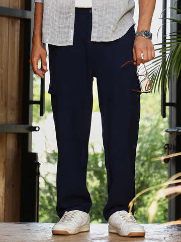 Pleated-Textured Cargo Trousers