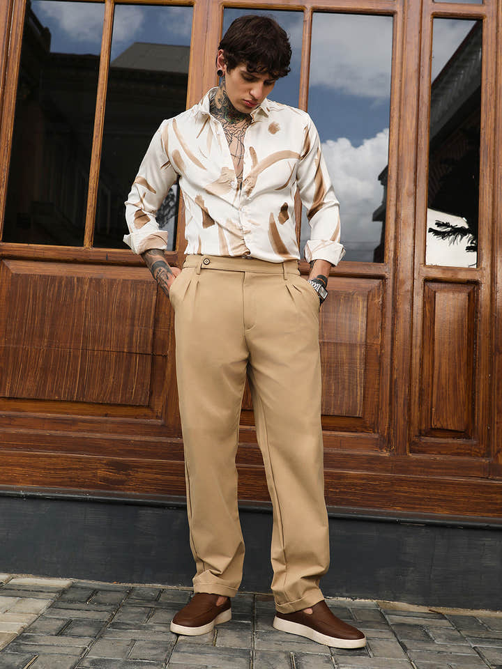 Extended-Waistband Pleated Trousers