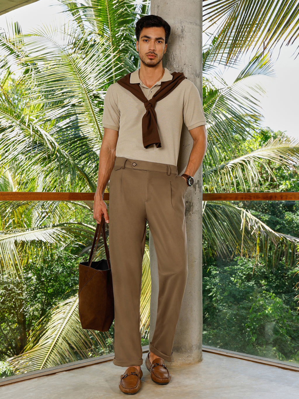 CAHOOT Men's Brown Self Design Trousers - view 5