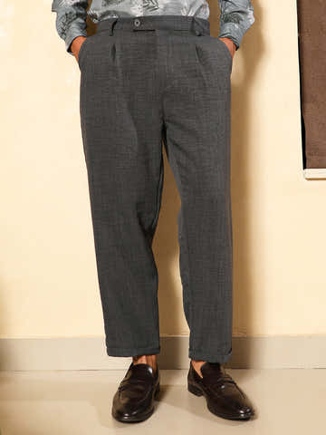Pleated-Dobby Tailored Trousers