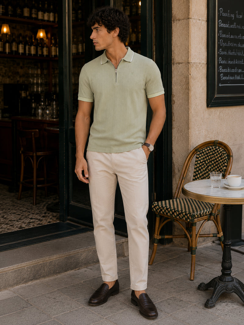 CAHOOT Sage Green Jacquard Half-Zip Polo With Tipped Collar - view 4