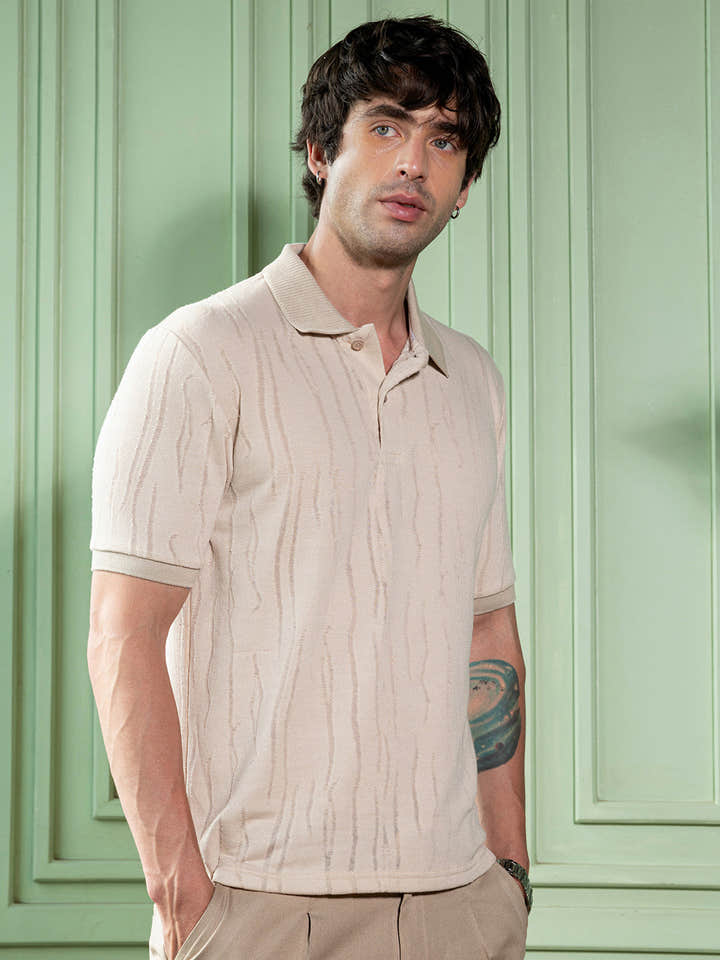 Crevice-Jacquard Polo T-Shirt