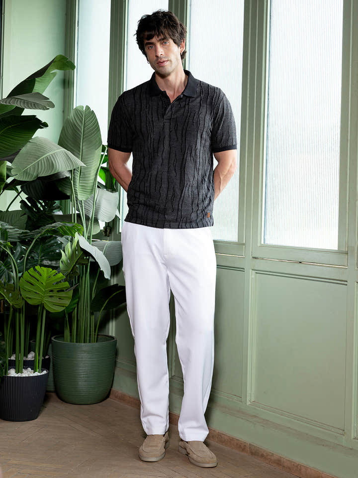 Crevice-Jacquard Polo T-Shirt