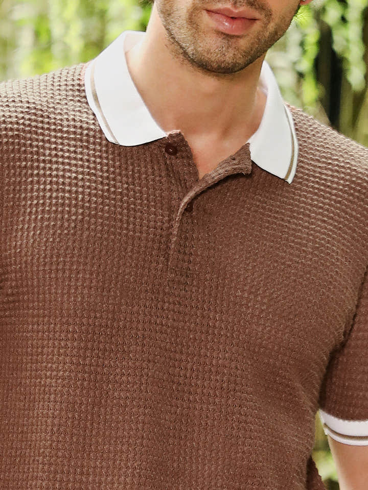 Contrast-Knit Polo T-Shirt