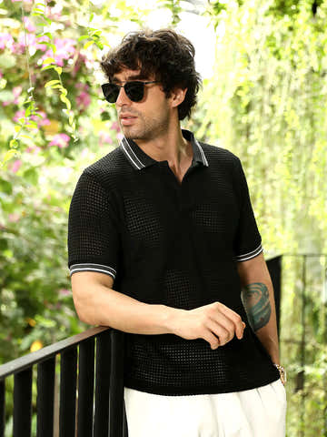 Loose-Knit Polo T-Shirt