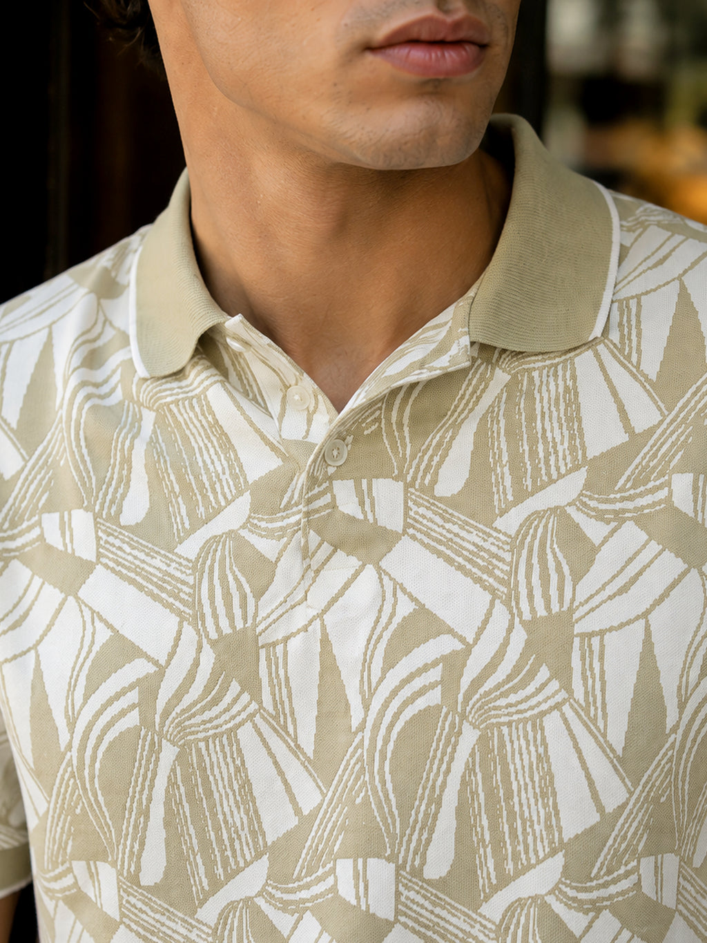 CAHOOT Men's White & Green Jacquard Polo With Tipping Collar - view 6