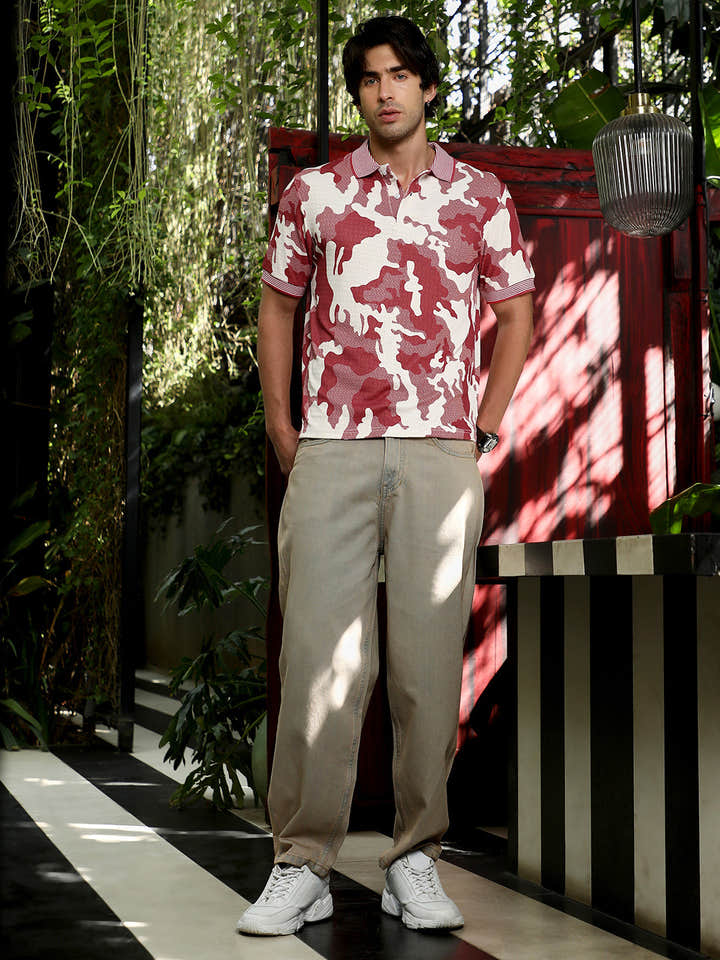 Camou-Jacquard Polo T-Shirt