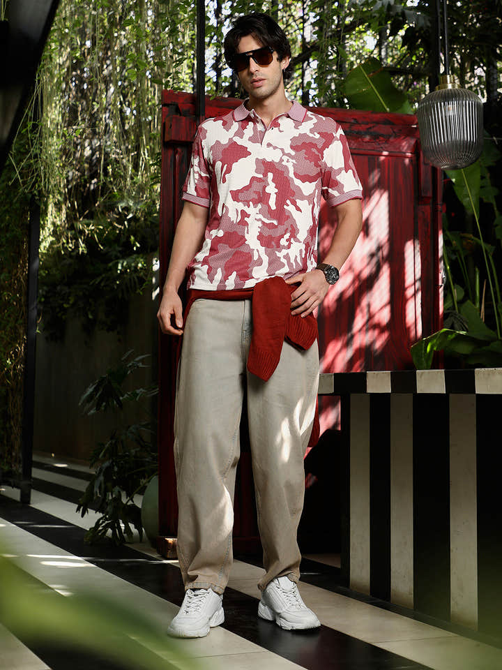 Camou-Jacquard Polo T-Shirt