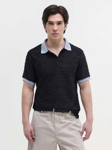 Jacquard Knit Contrast Collar Regular Fit Polo