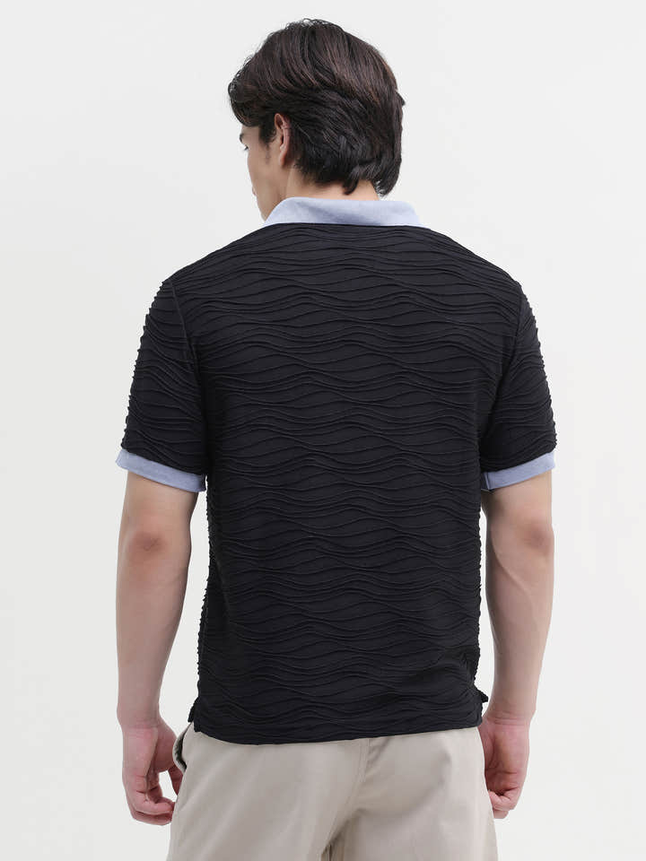 Jacquard Knit Contrast Collar Regular Fit Polo
