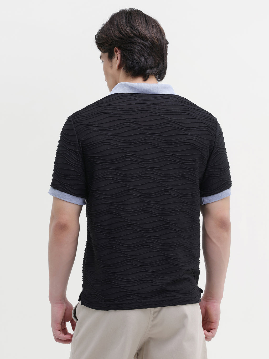 Black Self Design T-Shirt
