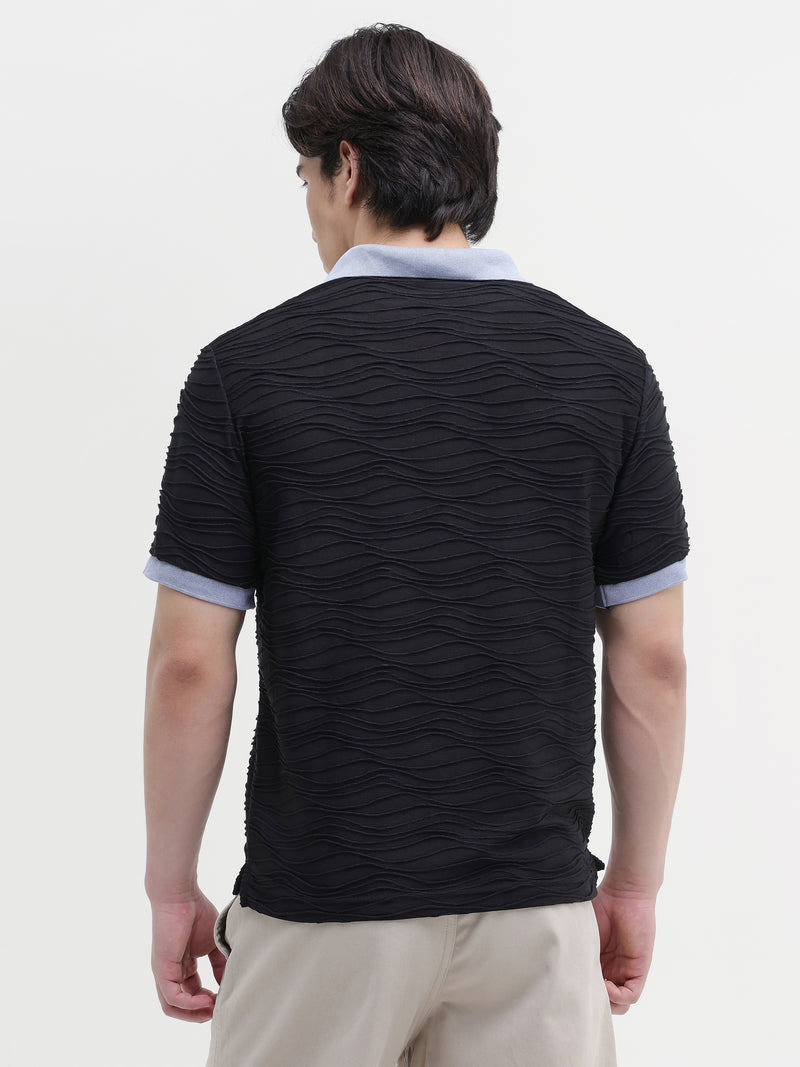 Black Self Design T-Shirt