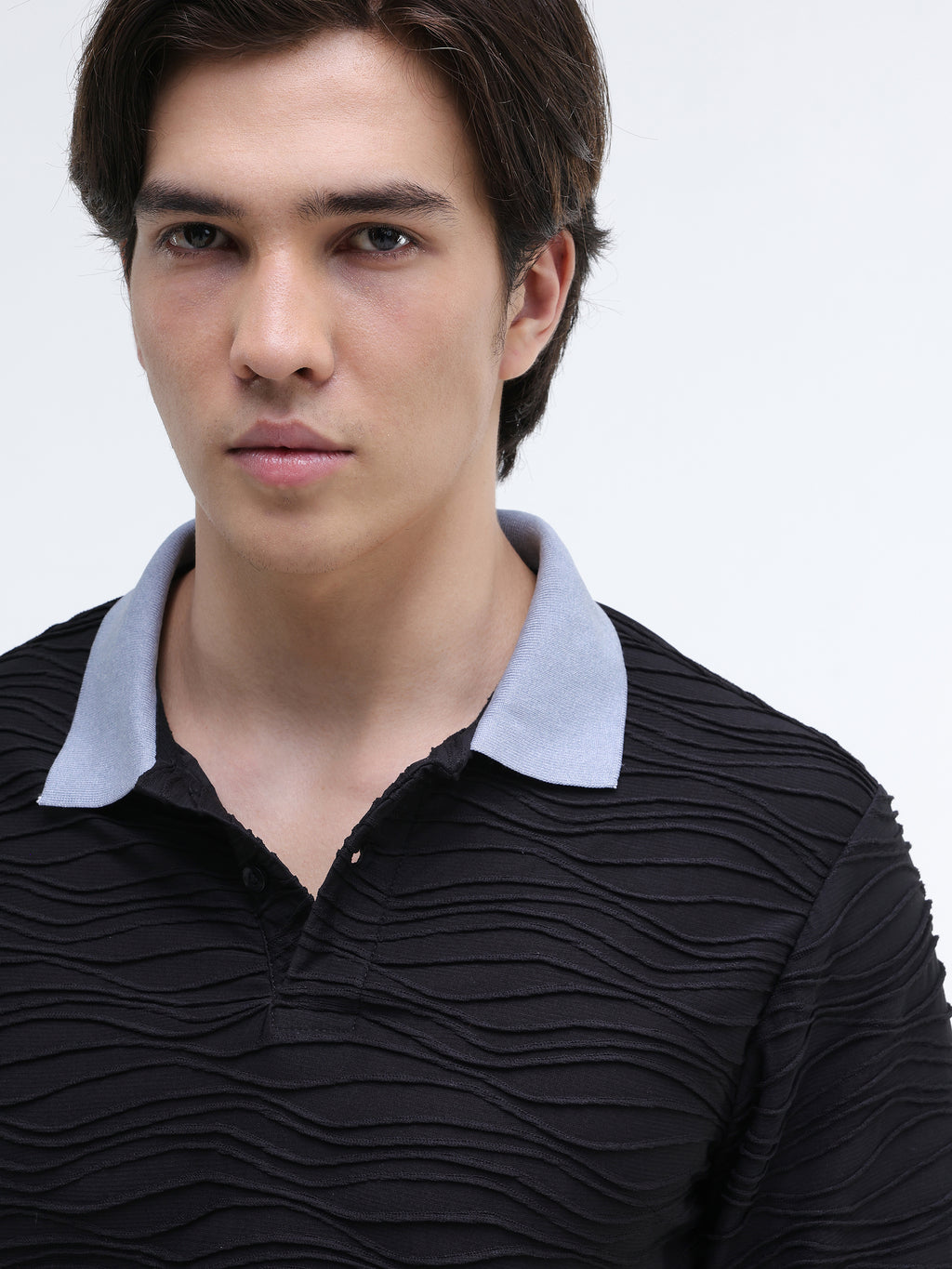 Black Self Design T-Shirt