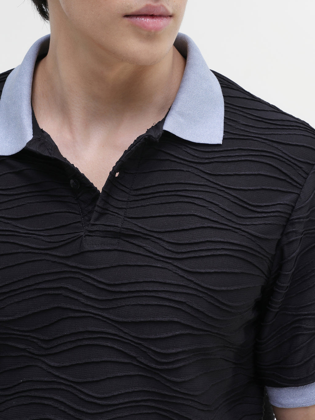 Black Self Design T-Shirt