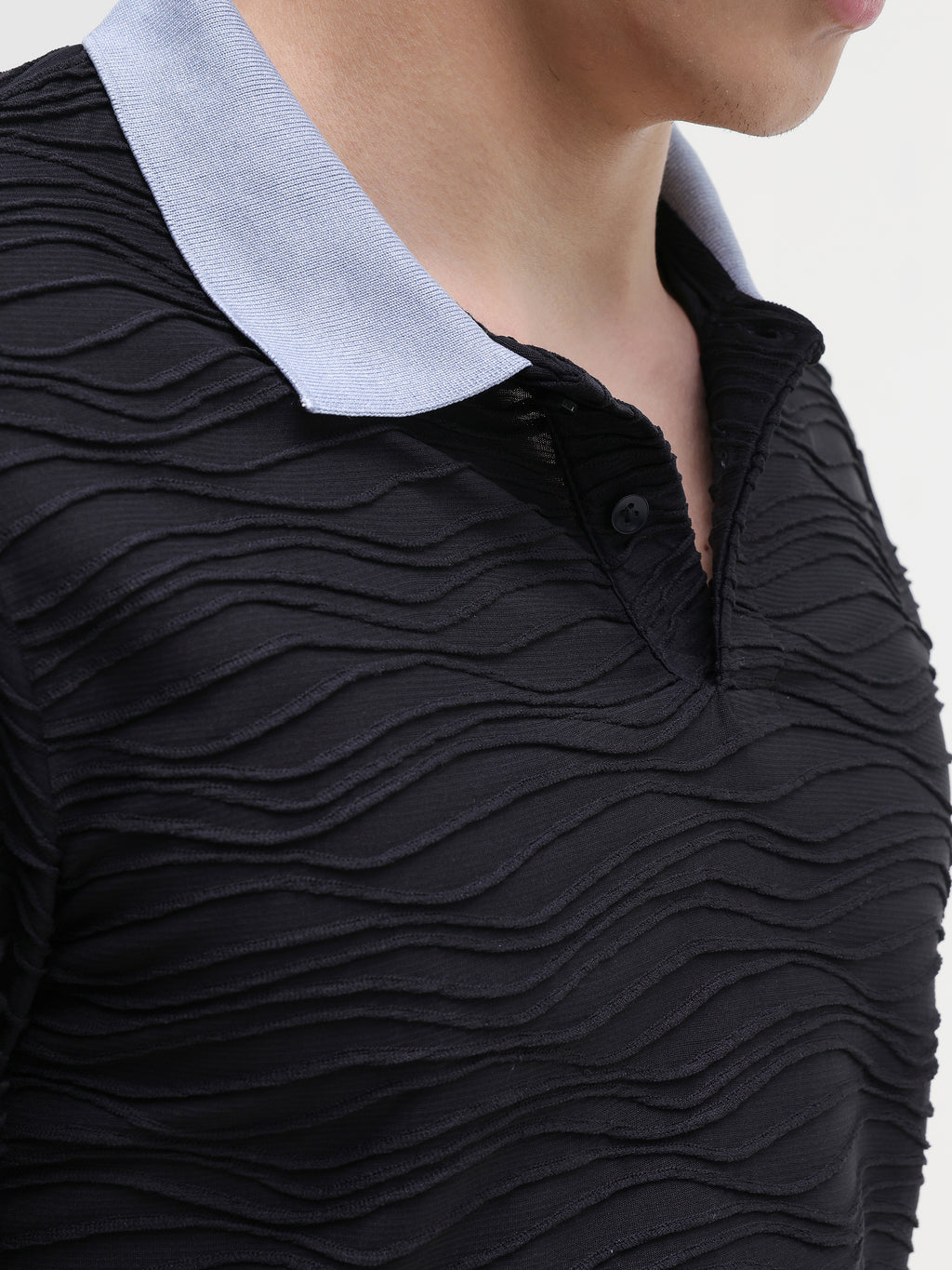 Black Self Design T-Shirt