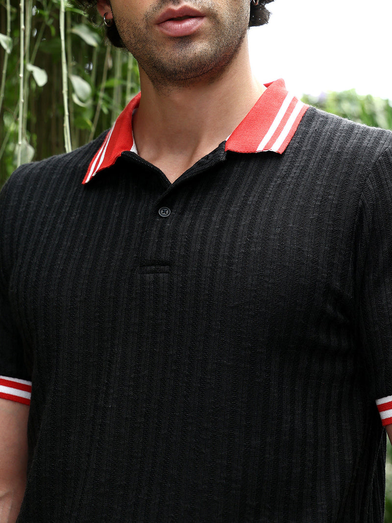 Contrast Vine-Tactile Polo T-Shirt
