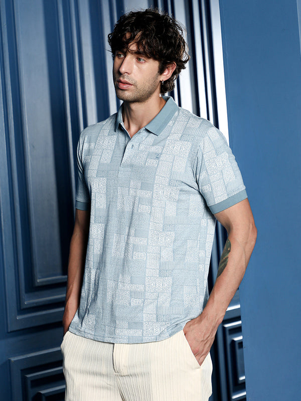Lattice-Geometric Jacquard Polo T-Shirt