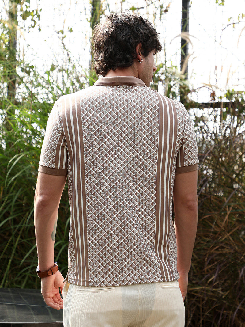 Gradient-Geometric Jacquard Polo T-Shirt