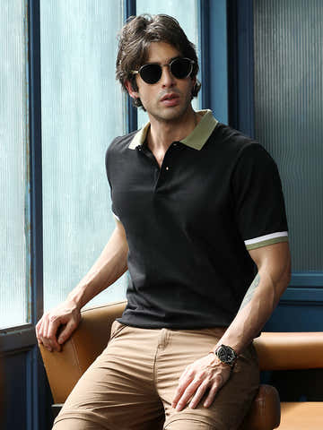 Contrast Textured-Knit Polo T-Shirt