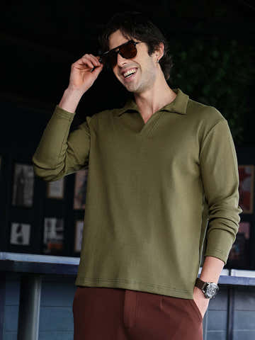Solid Ribbed Polo T-Shirt