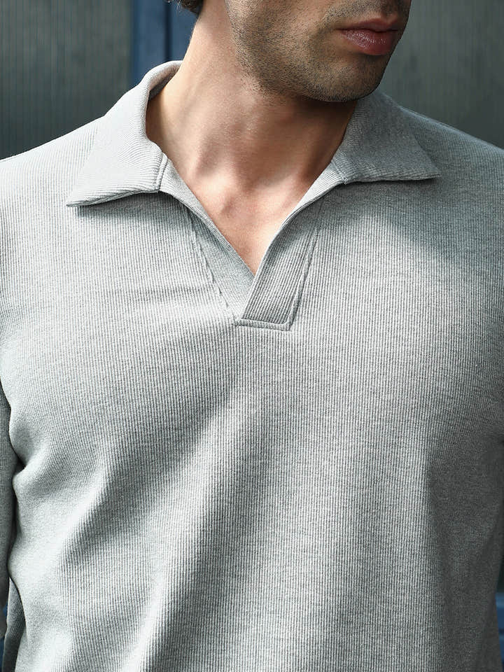 Solid Ribbed Polo T-Shirt