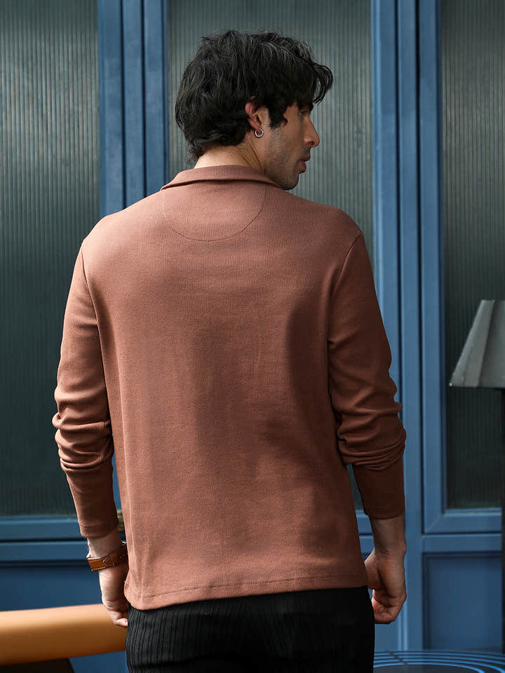 Solid Ribbed Polo T-Shirt