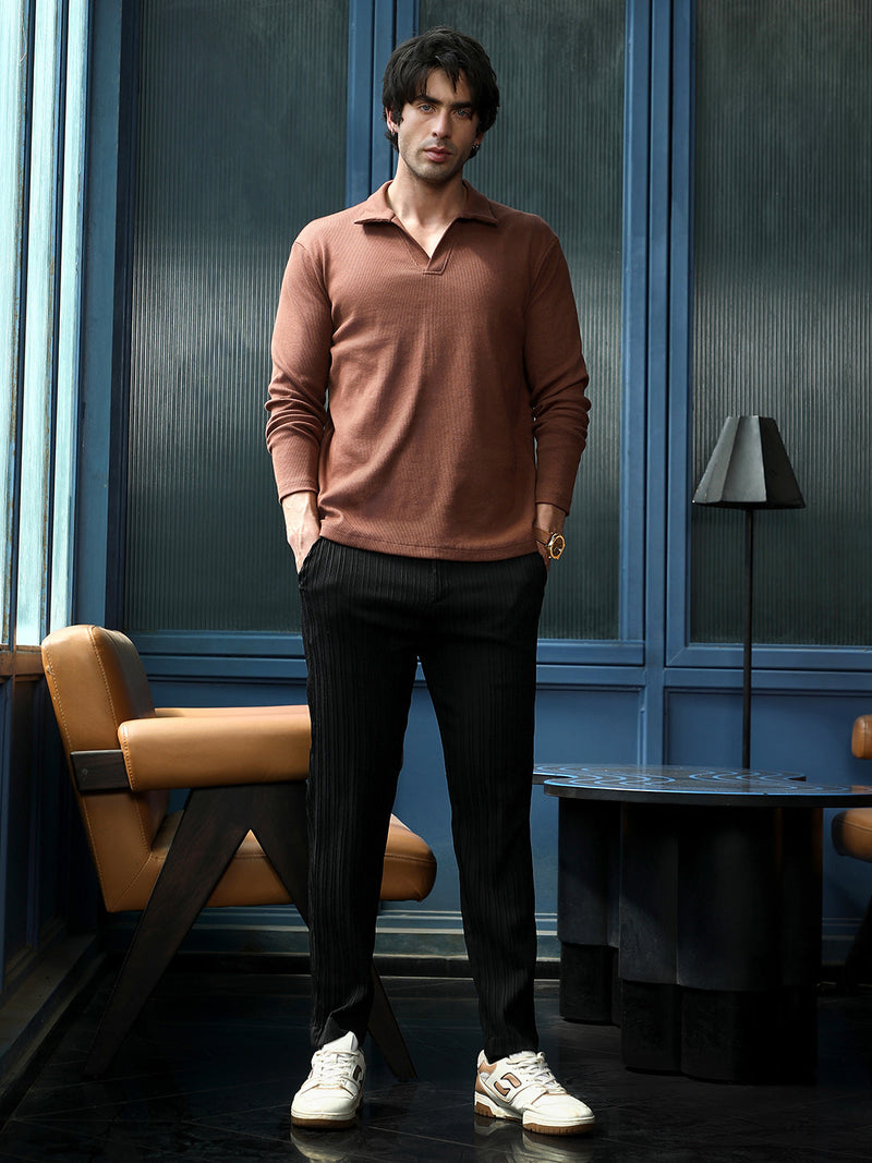 Solid Ribbed Polo T-Shirt