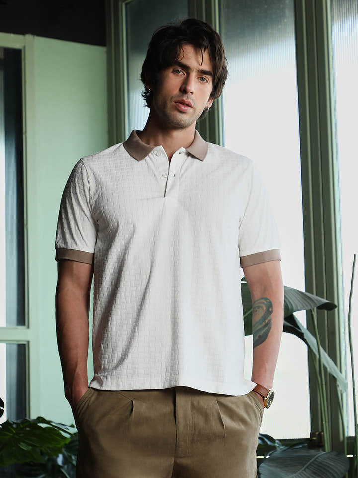 Basket-Jacquard Polo T-Shirt