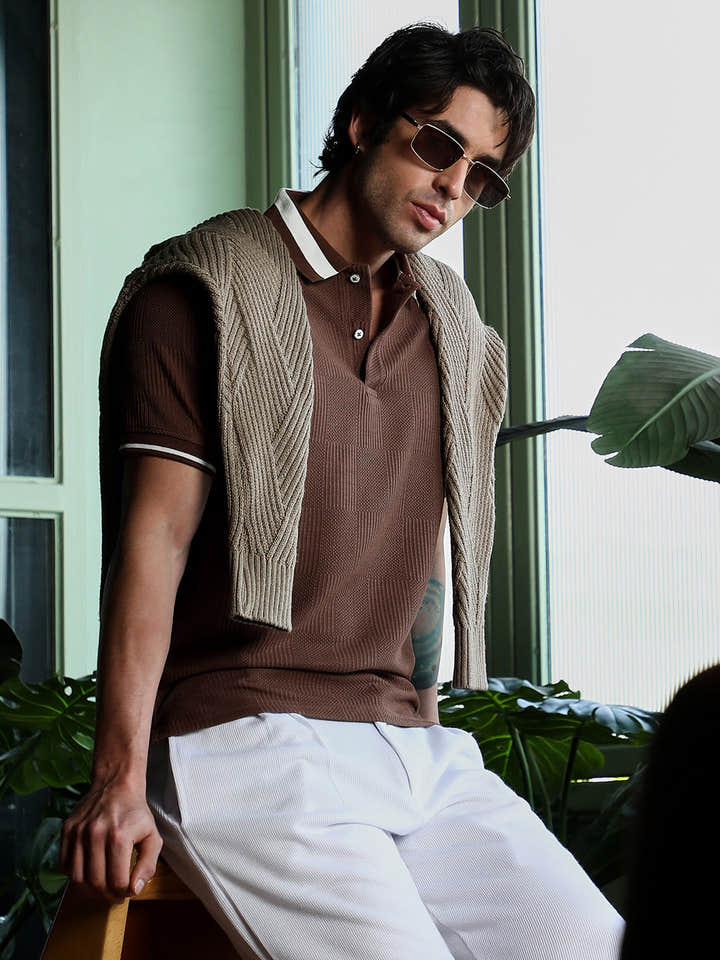 Cuboid-Jacquard Polo T-Shirt