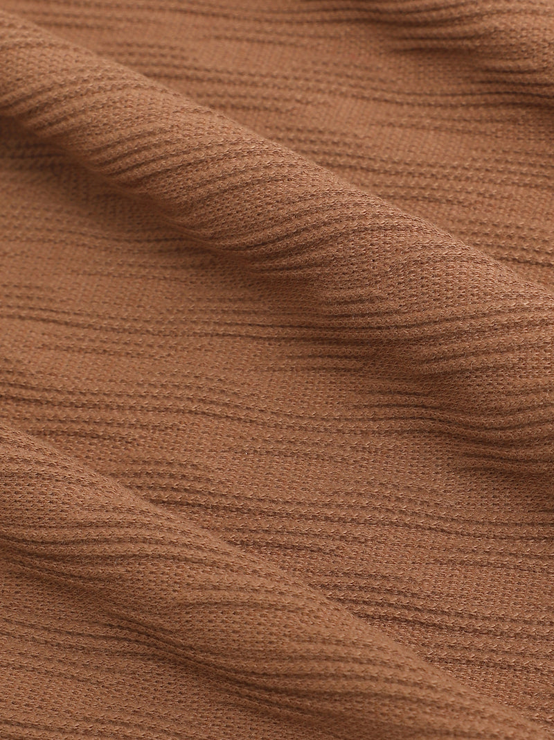 CAHOOT Men's Brown Textured Polo With Jacquard Collar - view 7