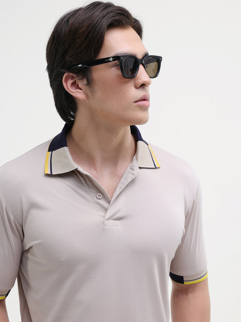 Beige Solid T-Shirt