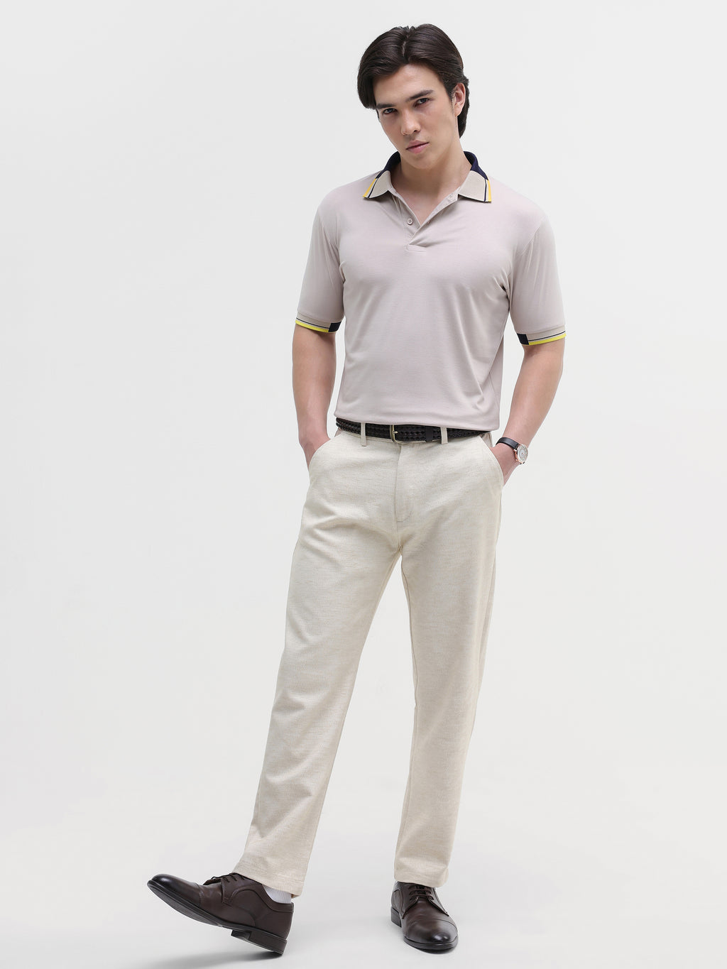 Beige Solid T-Shirt