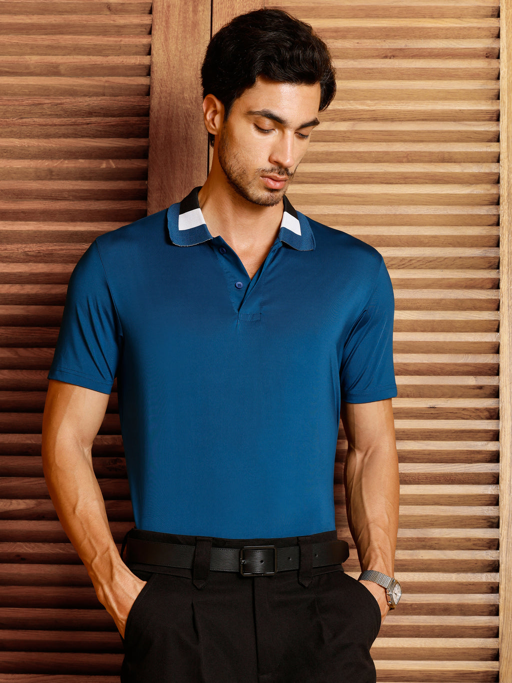 CAHOOT Men's Blue Solid Polo T-Shirt - view 2