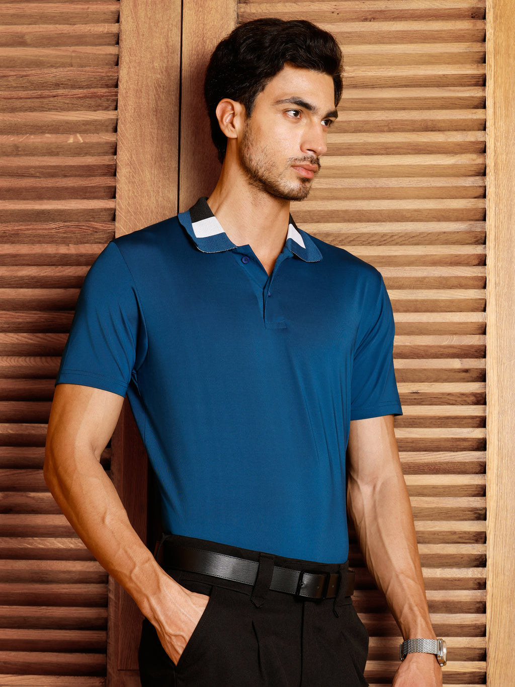 CAHOOT Men's Blue Solid Polo T-Shirt - view 3
