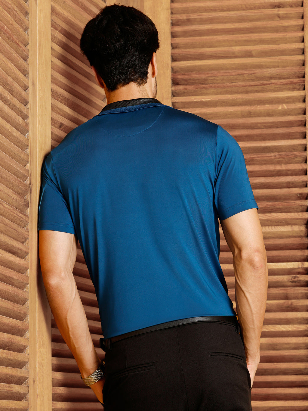 CAHOOT Men's Blue Solid Polo T-Shirt - view 4