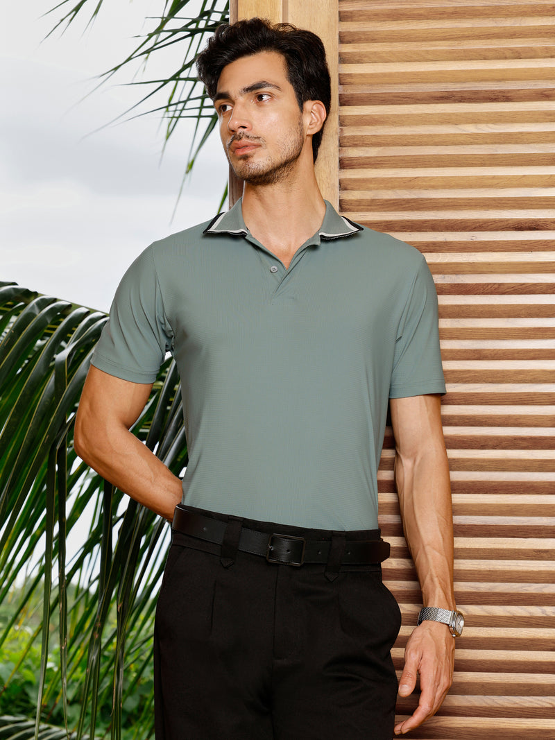 CAHOOT Men's Green Solid Polo T-Shirt - view 2