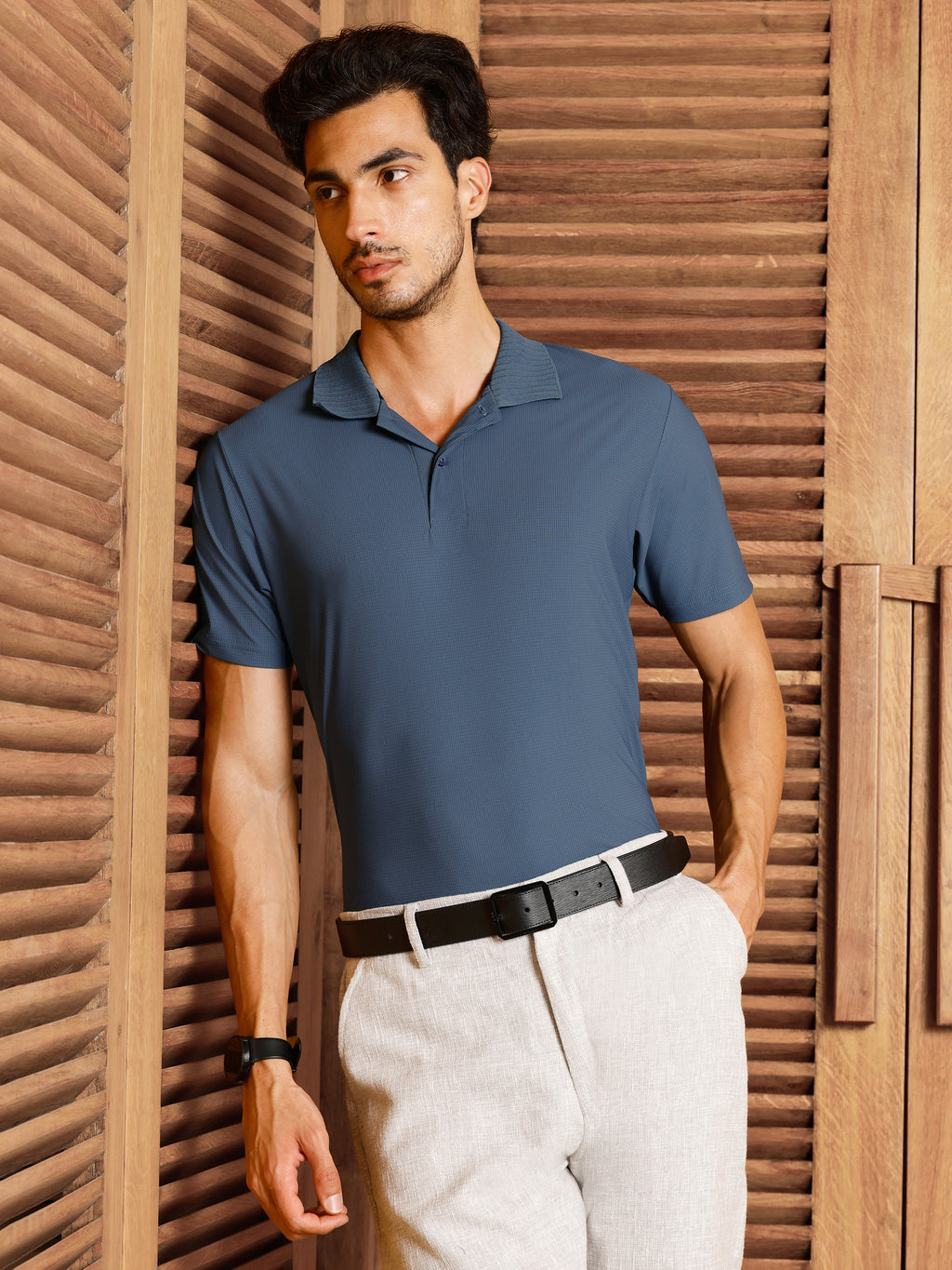 CAHOOT Men's Blue Solid Polo T-Shirt - view 2