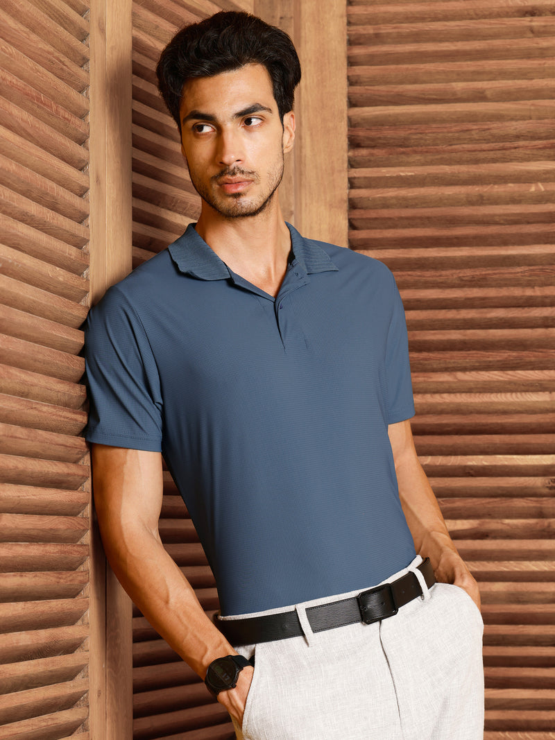 CAHOOT Men's Blue Solid Polo T-Shirt - view 3