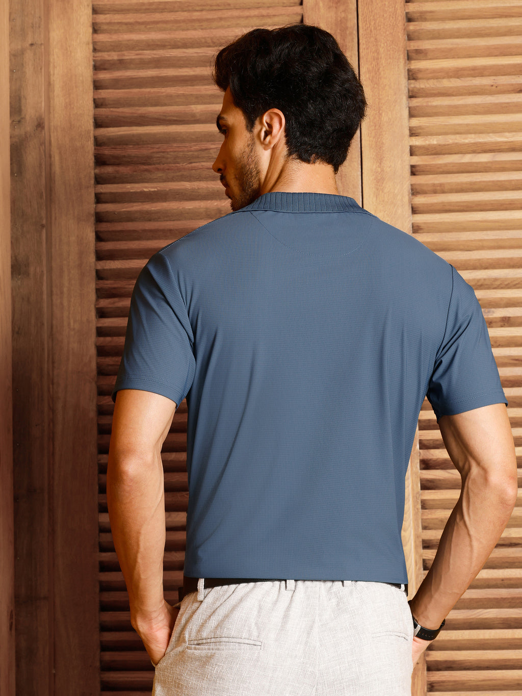 CAHOOT Men's Blue Solid Polo T-Shirt - view 4