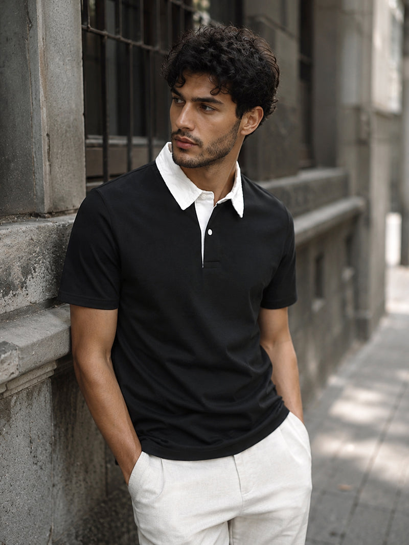 CAHOOT Black Contrast White-Collar Regular Fit Polo - view 1